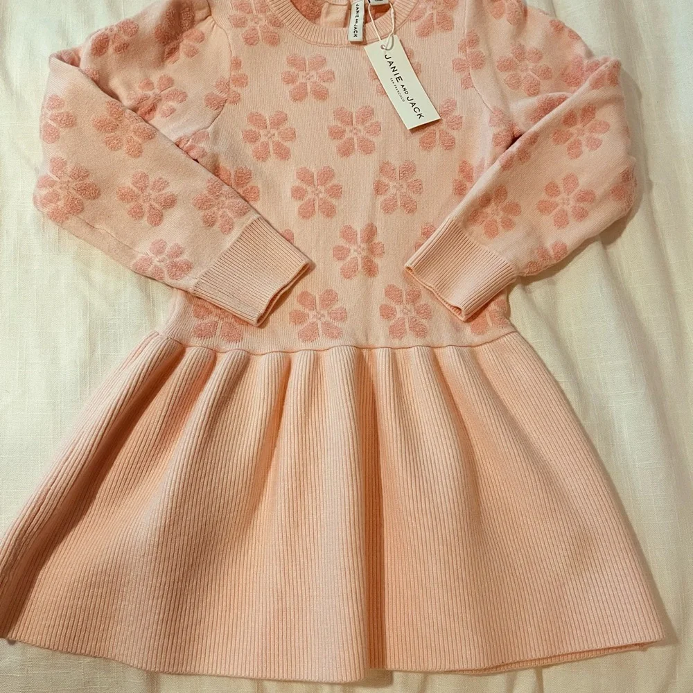 NWT Janie and Jack Pink Floral Knit Sweater Dress 4